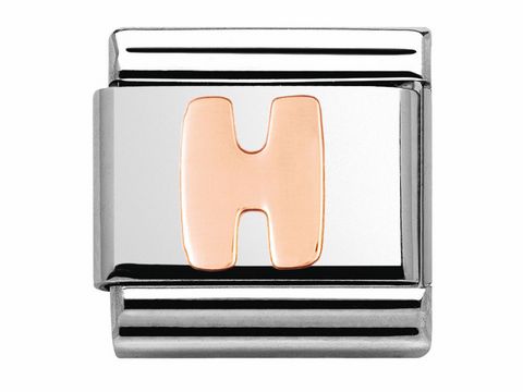 Nomination 430105 08 Classic H Roségold Buchstabe Hersteller Nomination mit einem großen H in Roségold auf einem silbernen Hintergrund, perfekt für individuelle Armbänder.