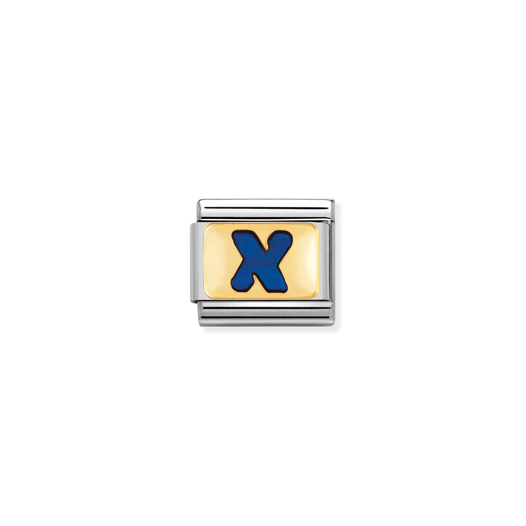 Nomination Composable Classic Charm Buchstabe X blau - Edelstahl, Gold 750 Gelbgold, Emaille