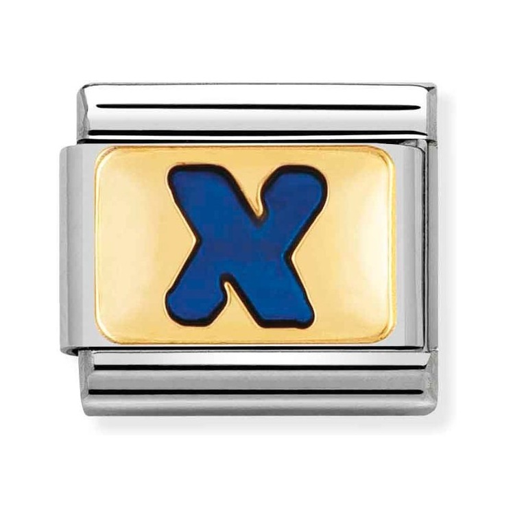 Nomination Composable Classic Charm Buchstabe X blau - Edelstahl, Gold 750 Gelbgold, Emaille