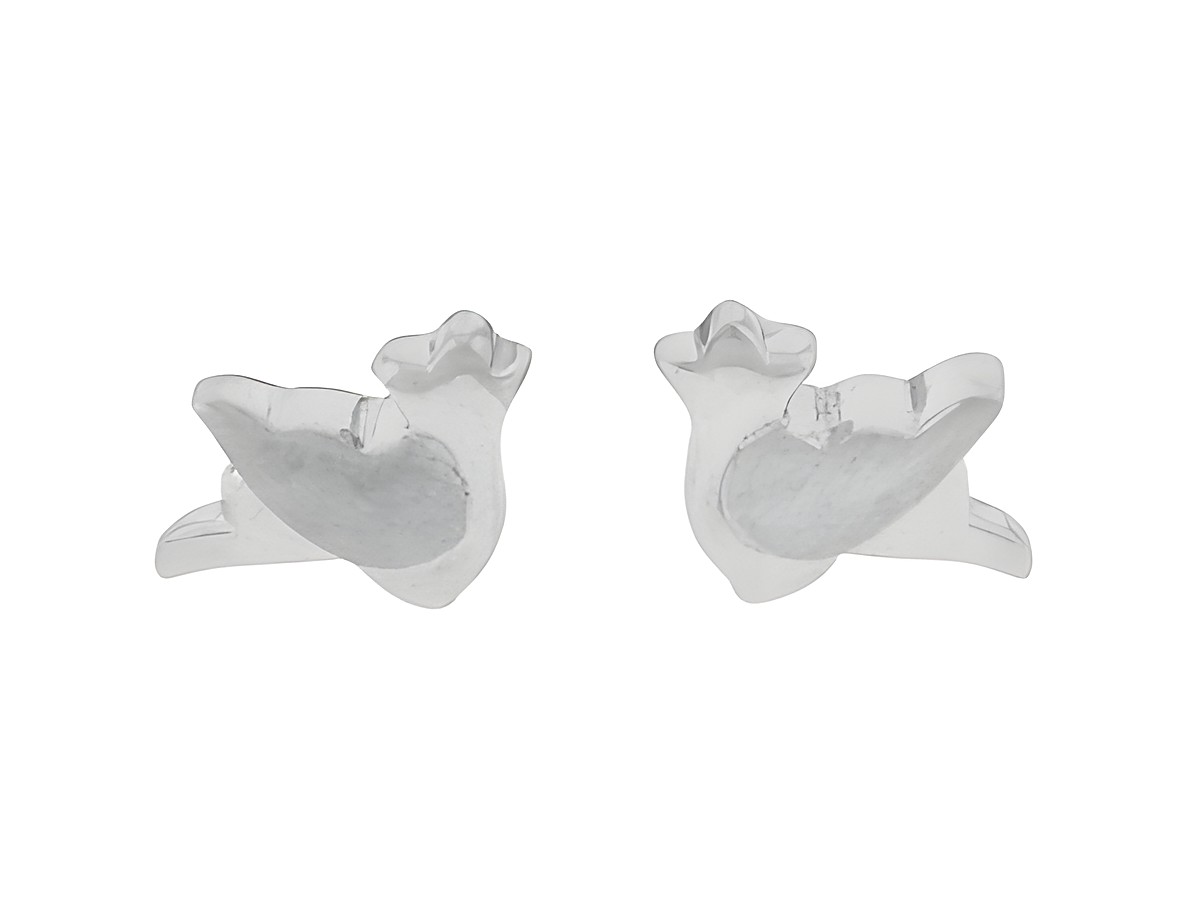 Silber Ohrringe in Form eines niedlichen Spatz Vogels, rhodiniert, von Juwelier Harnisch, Ohrstecker ohne Stein. Ideal für einen verspielten Look.