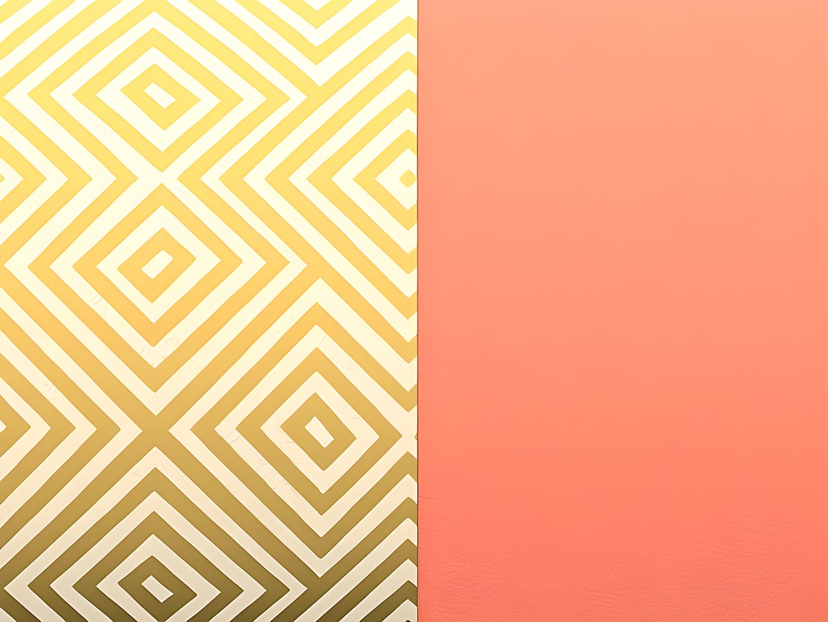 Die Bilddarstellung zeigt eine 14 mm Einlage für den Les Georgettes Rubik Armreif mit einem blassen Hautfarben-Muster in Beige und einer goldenen geometrischen Musterung.