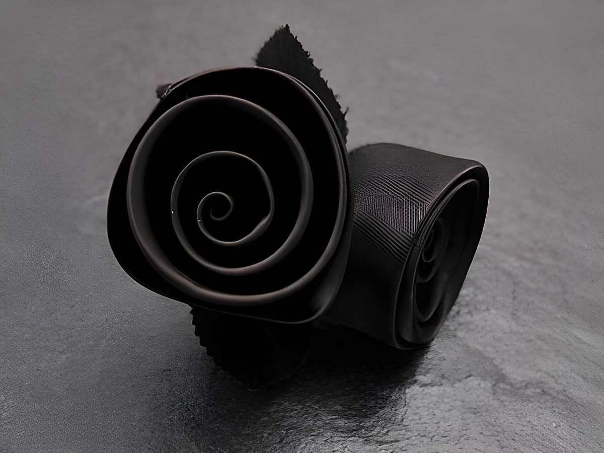 Haarschmuck in Form von traumhaften Blumen aus dunkelbraunem Satin, detailreich verarbeitet als Rosen, perfekt ergänzt durch eine edle Brosche vom Hersteller Juwelier Harnisch.