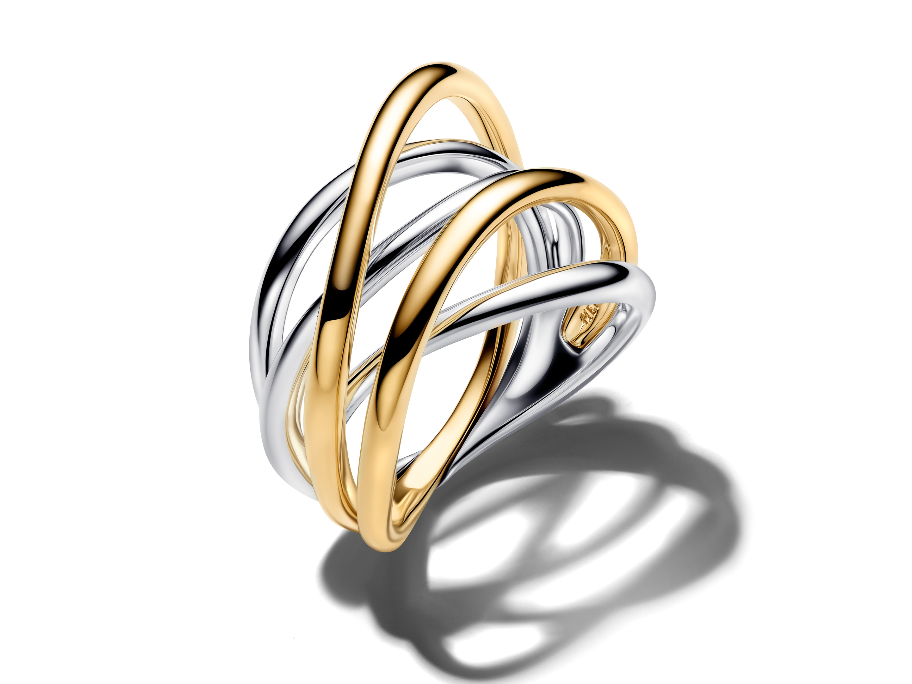 Pandora 164673C00-60 - bicolor verschlungener Bandring Gr. 60 - Gelbgold Vergoldung