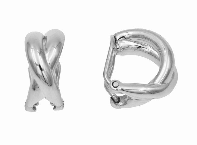 Elegante Ohrclips in Wellenform aus poliertem rhodiniertem Sterling Silber, hergestellt von Juwelier Harnisch, ideal für verschiedene Anlässe.