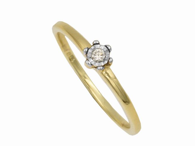 49324-0 Bezaubernder Diamantring aus 585 Gelbgold, poliert, mit einem Diamanten von 0,03ct in der Größe 52, Hersteller Juwelier Harnisch, bis Größe 52/17.