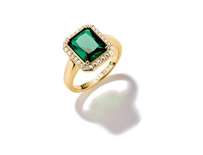 Thomas Sabo TR2508-971-6-50 ELYNDRA Ring - 750/- Gold auf Silber & Glas-Keramik Stein & Zirkonia - Grün - Gr. 50