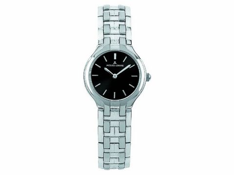 Elegante Jacques Lemans Cannes 1-1049A Armbanduhr mit schwarzem Ziffernblatt und silbernem Armband aus Edelstahl. Durchmesser 26 mm, ideal für viele Anlässe.