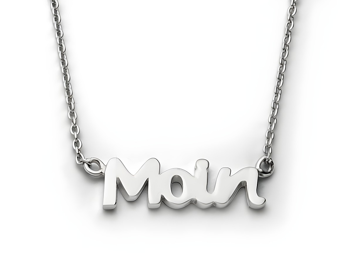 Sterling Silber Kette von DUR mit dem Schriftzug Moin, 41 cm lang, elegante und modische Halskette, ideal für jeden Anlass und als Geschenk geeignet.
