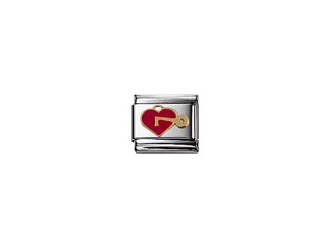 Classic emailliertes Schmuckelement von Nomination mit einem roten Herzen und einem goldenen Schlüssel. Der Hersteller ist Nomination und die Artikelnummer lautet 030207 47.