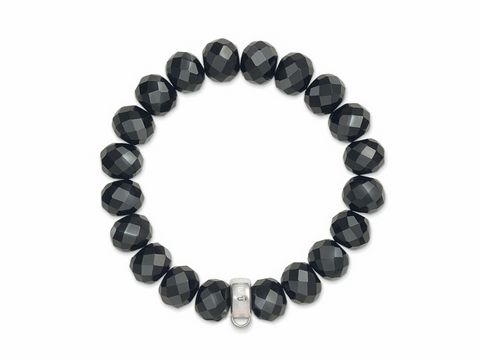 Charms Carrier Armband von Thomas Sabo in Silber mit schwarzen facettierten Obsidianperlen, Länge 15 cm bis 16 cm, elegantes Design für stilvolle Akzente.