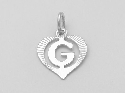 Herz Buchstabe G Silber Anhänger aus 925 Silber diamantiert, Hersteller Juwelier Harnisch, stilvoller und eleganter Schmuck für besondere Anlässe.