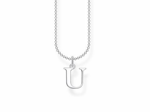 Kette aus Edelstahl mit Anhänger in Form des Buchstabens U, Länge 38 bis 45 cm, aus der Thomas Sabo Charming Collection, elegantes Design in Silber.