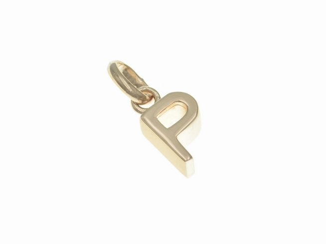 Anhänger aus Sterling Silber in Form des Buchstabens P, poliert und vergoldet in Roségold, Hersteller Juwelier Harnisch. Ideal für individuelle Schmuckgestaltung.