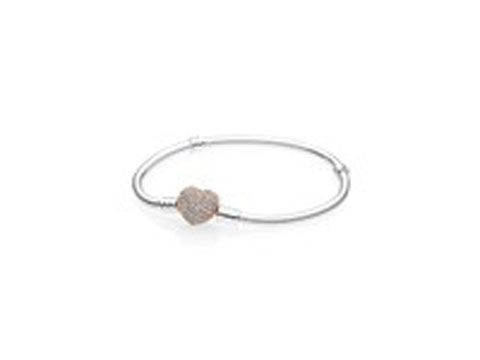 PANDORA 586292CZ-16 Armband Pavé-Herzverschluss PANDORA Rose, Silber 16 cm