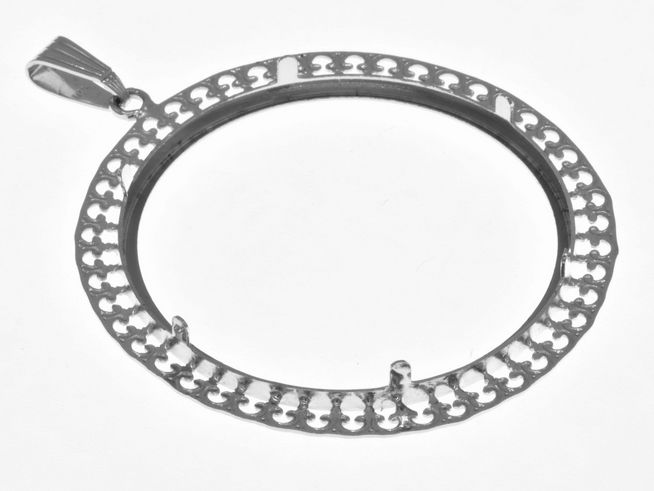 Münzfassung Anhänger mit Rankenmuster aus echtem Silber, rhodiniert, für Münzdurchmesser bis 40 mm geeignet. Hersteller Juwelier Harnisch, elegante und filigrane Gestaltung.