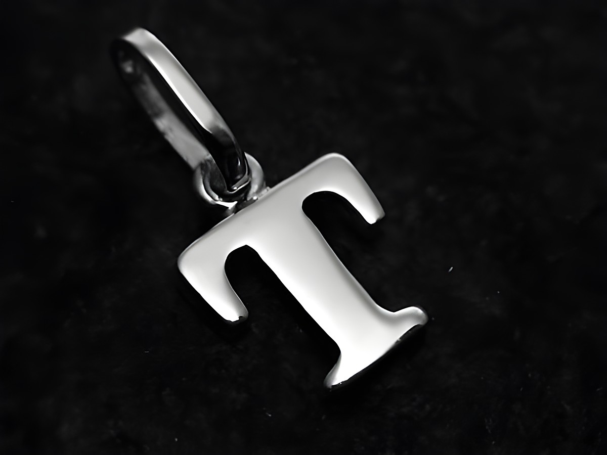 Buchstabe T Anhänger aus Weißgold 585 von Juwelier Harnisch, glänzende Oberfläche, elegantes und schlichtes Design, ideal für individuelle Schmuckstücke.