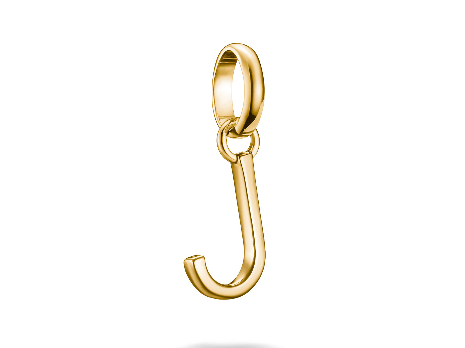 Silberner Charm in Form des Buchstabens J mit Öse aus gelbgoldvergoldetem Material, Teil der Charm Club CONNECT Kollektion von Thomas Sabo.