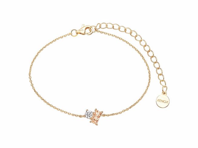 Xenox Sterling Silber Armband XS2142G in Gelbgold Vergoldung mit Kareekette und funkelndem Anhänger, verstellbar von 15 bis 20 cm, elegant und zeitlos, Hersteller Xenox.