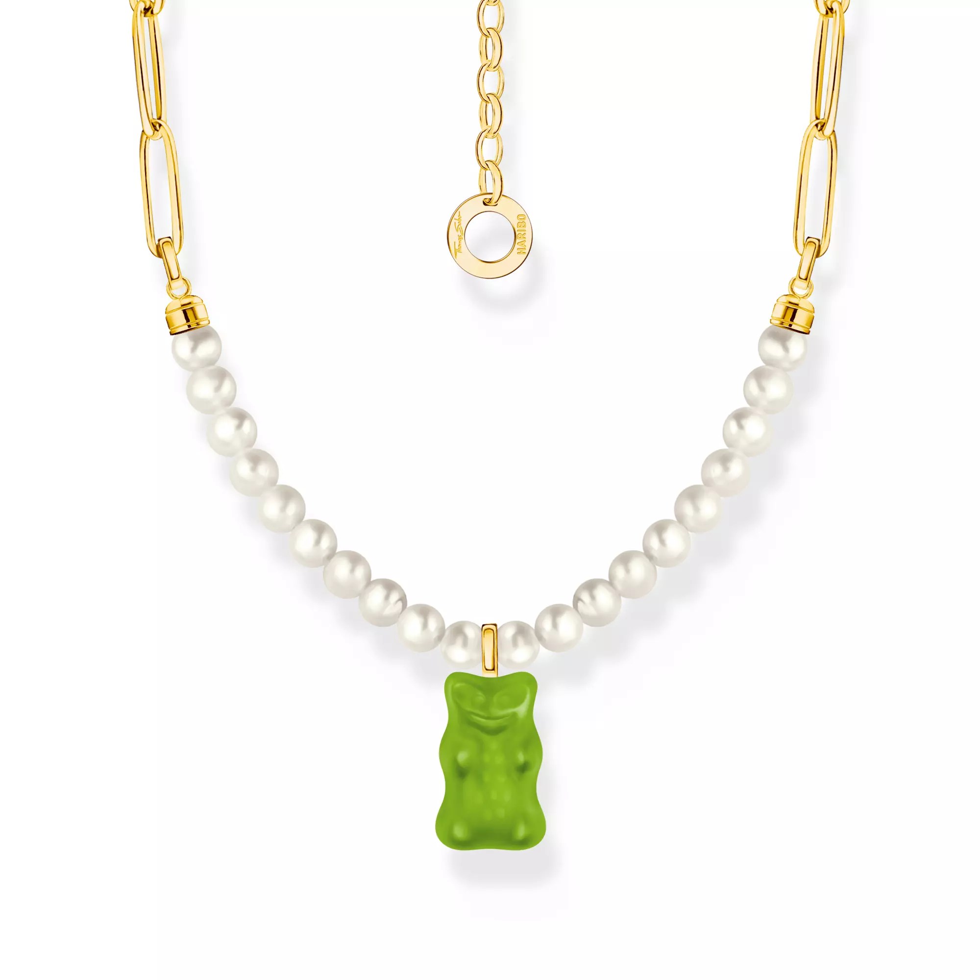 Thomas Sabo Kette - HARIBO - Goldbär - Gummibärchen - Grün - Silber Gelbgold verg. & Zuchtperle - Grün - 40 bi - 45 cm verstellbar