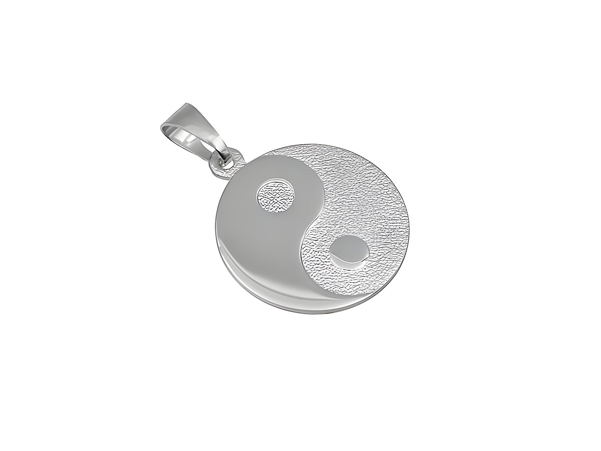 China Yin Yang teilmattiert Anhänger aus Sterling Silber von Juwelier Harnisch, symbolisiert Harmonie und Ausgeglichenheit als Glücksbringer.