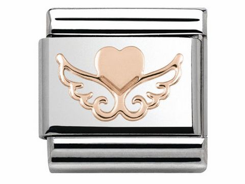 Edelstahlarmband mit goldenem Herz und Flügeln, Hersteller Nomination, Modell 430104 01 CLASSIC SYMBOLE, roségoldene Details, elegantes Design für stilvolle Schmuckliebhaber.