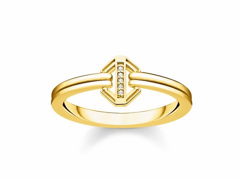 Eleganter goldfarbener Ring von Thomas Sabo in Größe 54 mit einer schmalen Form und einer dekorativen Linienführung, verziert mit kleinen, funkelnden Zirkonia-Steinen.