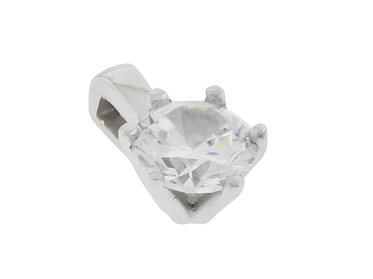 Silber Anhänger rund rhodiniert mit klarem Zirkonia in Krappenfassung von Juwelier Harnisch, ideal für eleganten Schmuck.