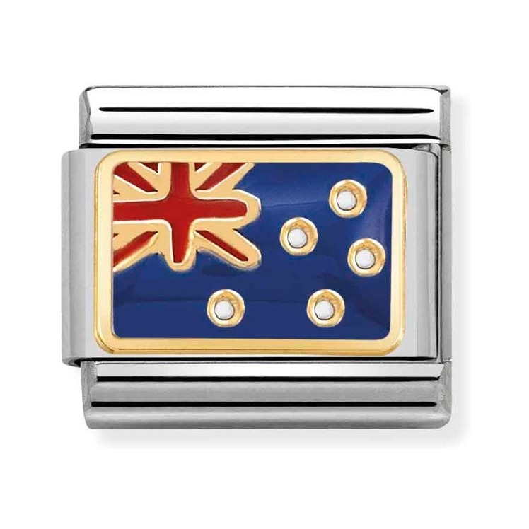 Nomination Composable Classic Charm Flagge Australien - Edelstahl, Gold 750 Gelbgold, Emaille