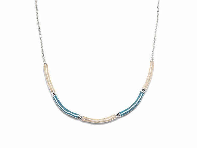 Elegante rhodinierte Sterling Silber Kette von DUR mit Strandsand und blauem Steinsand, verstellbar von 42 bis 50 cm, ideal für vielfältige Anlässe.
