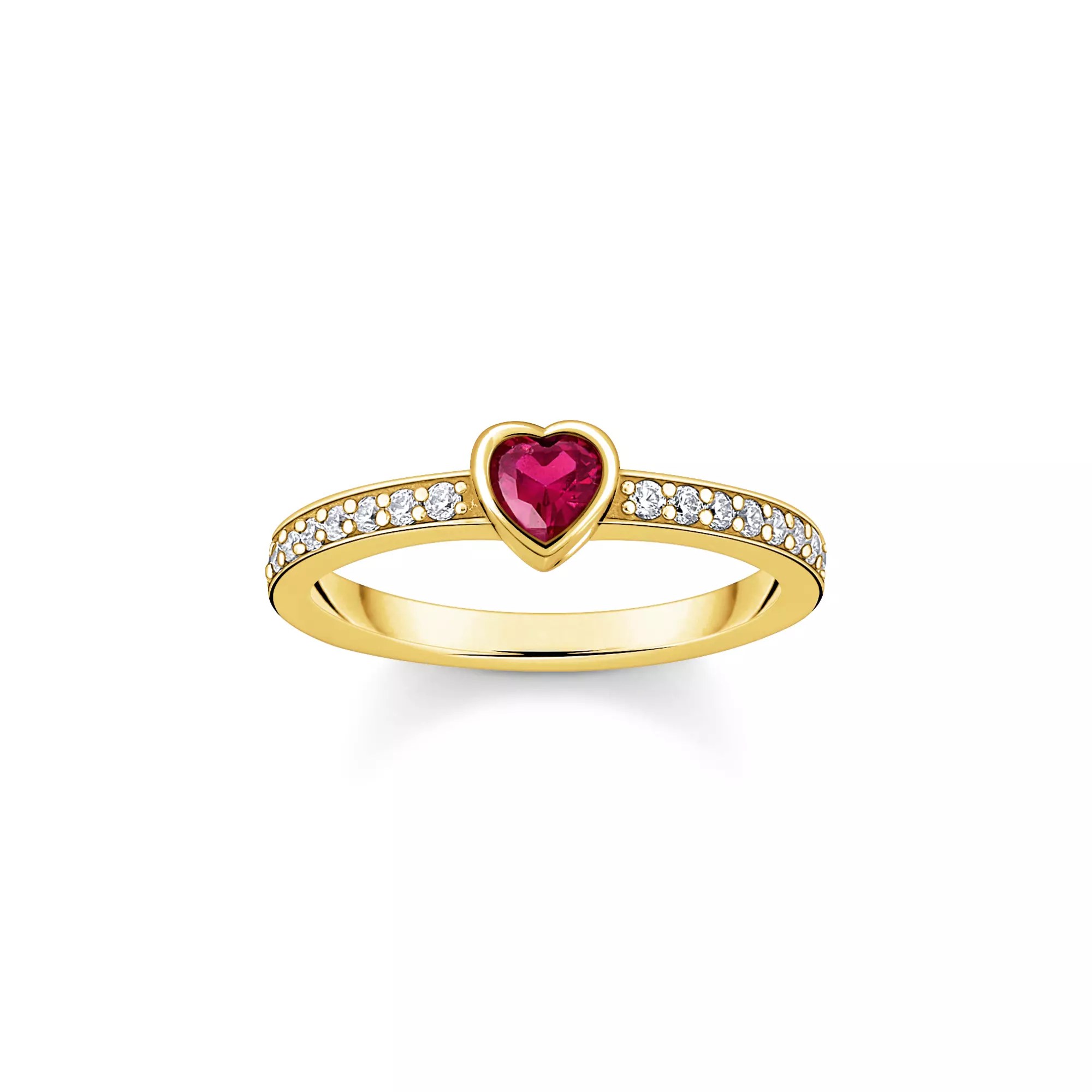 Thomas Sabo Ring - Solitärring mit Herzstein - Silber Gelbgold verg. & synth. Korund & Zirkonia - Rot