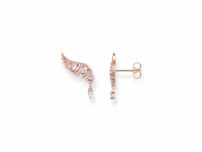 Ohrstecker von Thomas Sabo aus Sterling Silber, vergoldet in Roségold, designet als Phönix Flügel mit funkelnden Details, eleganter Schmuck für stilbewusste Frauen.