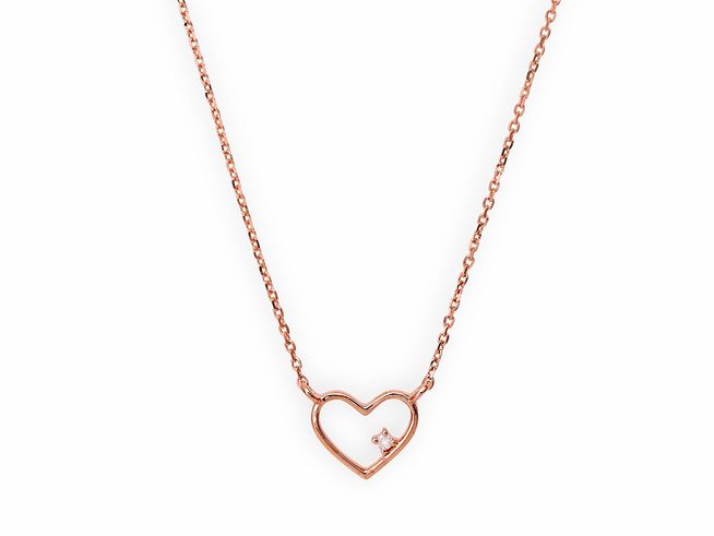 Xenox Gold Kette XG4209R mit 42 cm Länge aus Roségold, Karreekette und Herzanhänger, verziert mit einem kleinen Stein, aus 375 Gold, elegantes Schmuckstück für besondere Anlässe.