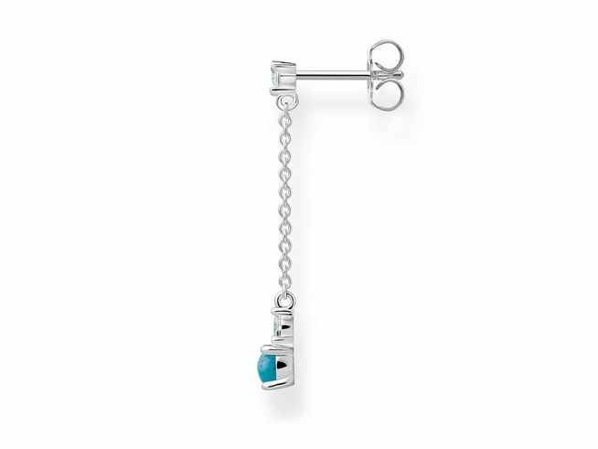 Thomas Sabo Ohrring aus Sterling Silber mit einer Kette, die einen imitierten Türkis und Zirkonia in Türkis hält, elegantes und modernes Design für Ohrschmuck.