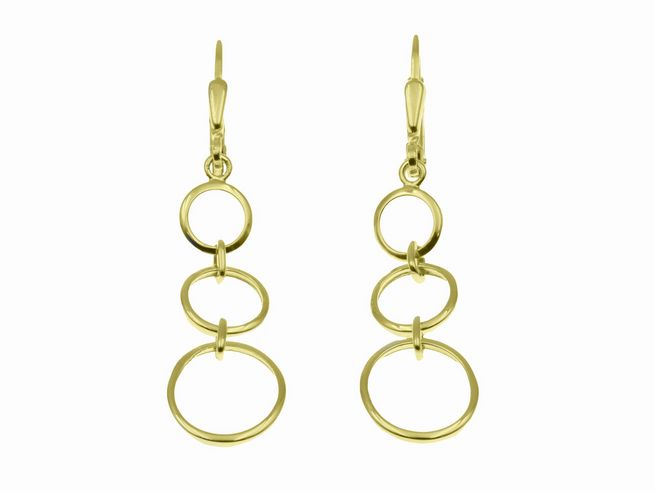 Ohrhänger Dreifach Ringe aus Sterling Silber mit Gelbgold Vergoldung, Hersteller Juwelier Harnisch, filigranes Design ohne Stein, zeitlos und elegant, ideal für jeden Anlass.