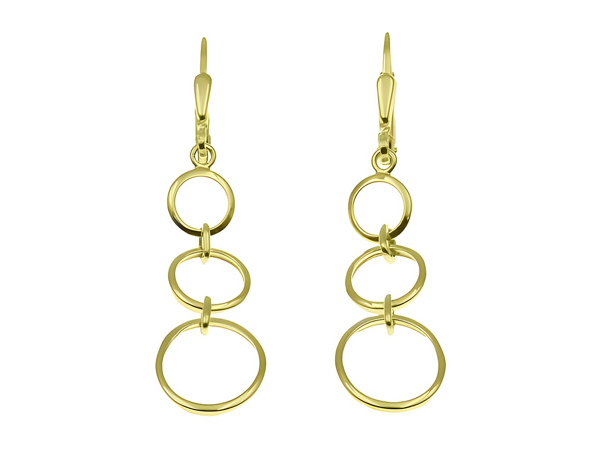 Ohrhänger Dreifach Ringe aus Sterling Silber mit Gelbgold Vergoldung, Hersteller Juwelier Harnisch, filigranes Design ohne Stein, zeitlos und elegant, ideal für jeden Anlass.
