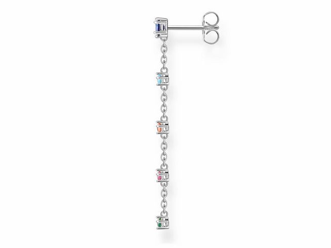 Thomas Sabo Ohrring in Sterling Silber mit durchhängendem Design und verschiedenen Glas-Keramik Steinen in bunten Farben. Eleganter Ohrschmuck für jeden Anlass.
