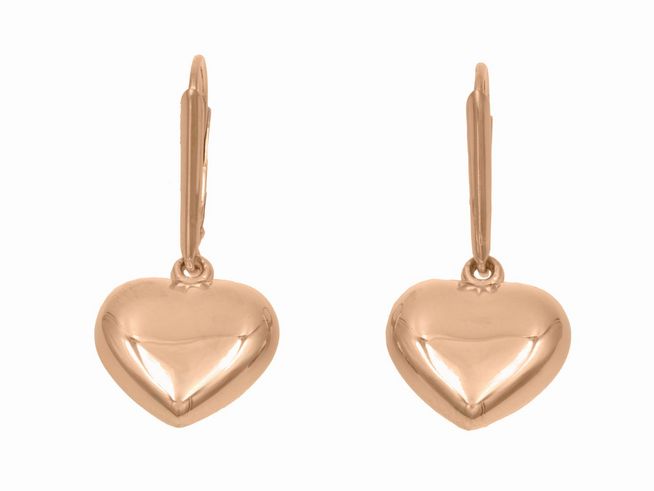 Ohrhänger in Herzform aus hochglanzpoliertem Sterling Silber, vergoldet in Roségold, hergestellt von Juwelier Harnisch, ohne Stein. Ideal für einen eleganten Look.