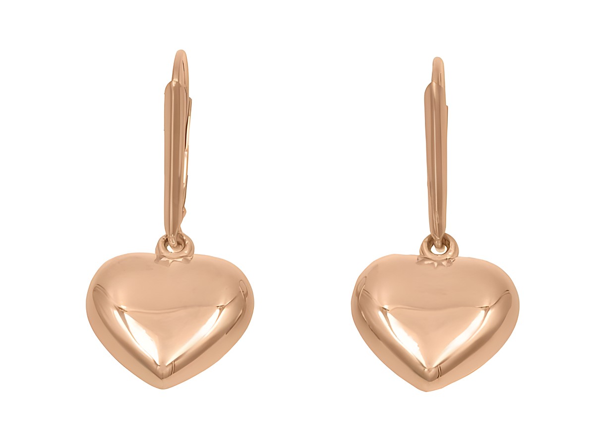Ohrhänger in Herzform aus hochglanzpoliertem Sterling Silber, vergoldet in Roségold, hergestellt von Juwelier Harnisch, ohne Stein. Ideal für einen eleganten Look.