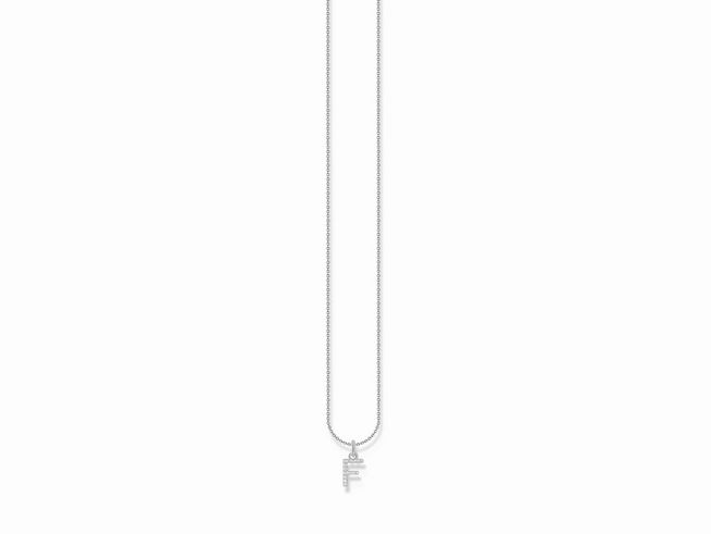 Kette von Thomas Sabo aus Silber mit einem Zirkonia Buchstaben F, Länge 38 bis 45 cm, schlichtes Design ideal für jeden Anlass.