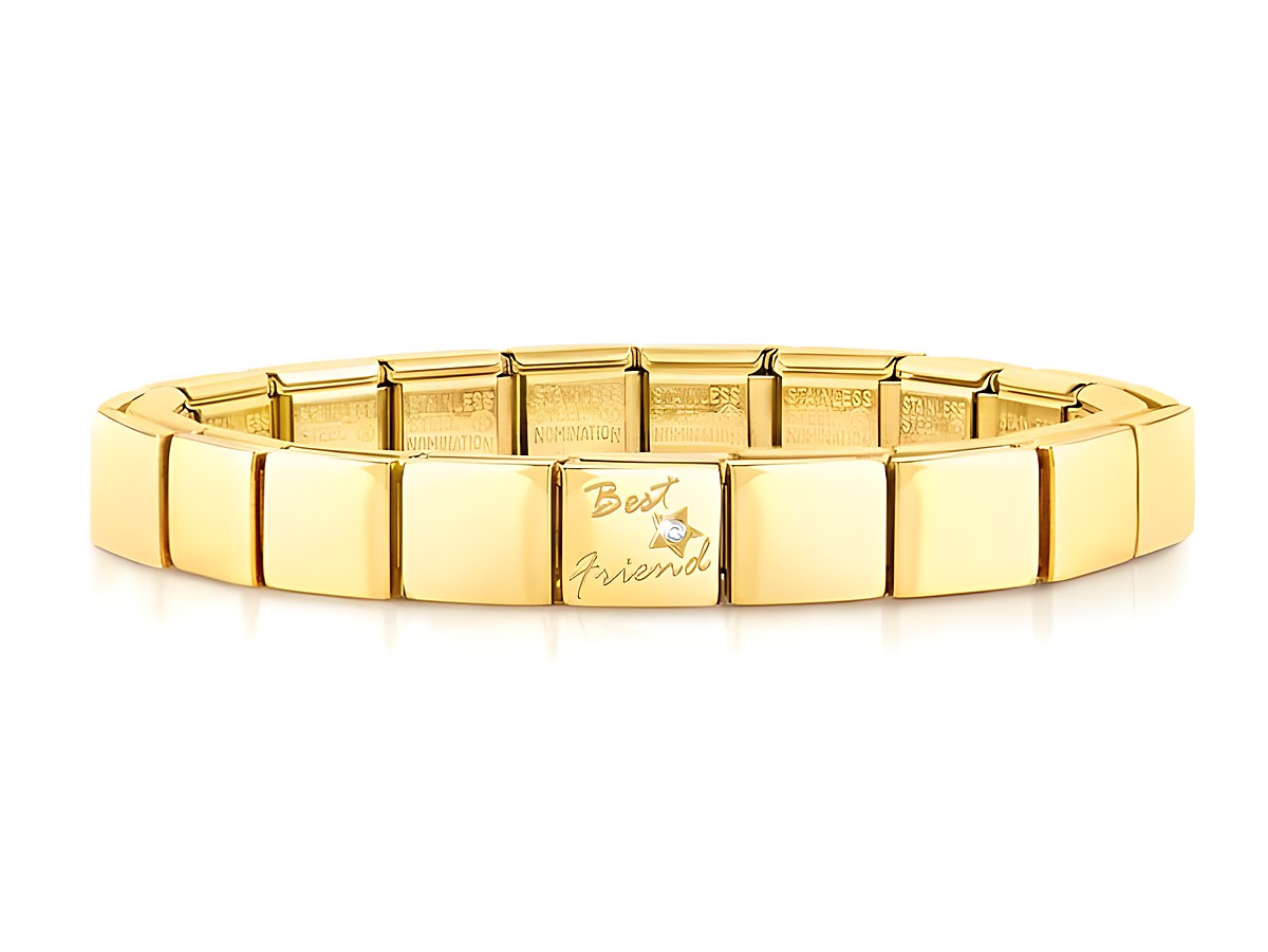 Edelstahl Armband in Gelbgold PVD-beschichtet mit der Gravur Best Friend, hergestellt von Nomination, elegantes Design für Freundschaften und besondere Anlässe.