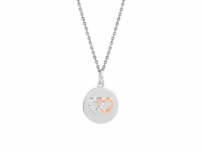 Xenox Sterling Silber Kette XS3435RK mit einer Länge von 40-45 cm, LOVE STORY Design, Ankerkette in Roségold Vergoldung, präsentiert zwei miteinander verbundene Herzen als Anhänger.