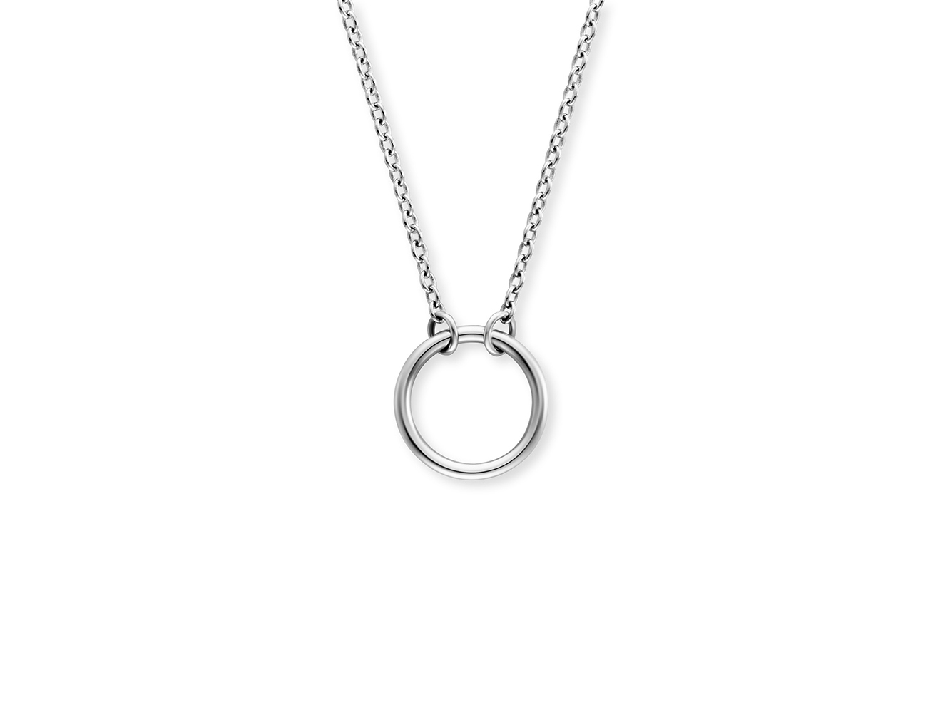 Kette aus rhodiniertem Silber mit einem runden Anhänger, elegant und schlicht, 42 cm lang, von der Marke Engelsrufer. Ideal für jeden Anlass und leicht kombinierbar.