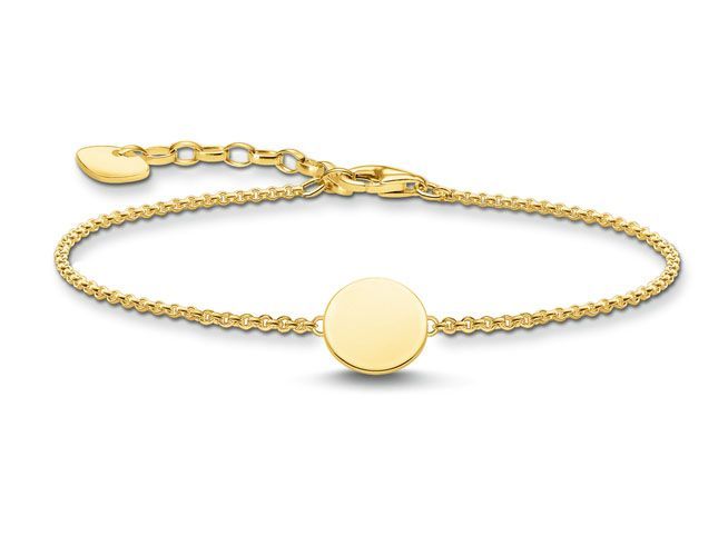 Silber vergoldetes Gravurarmband von Thomas Sabo mit runder, glatter Beigabe, verstellbar von 16 bis 19 cm, elegant und zeitlos, ideal für persönliche Gravuren.