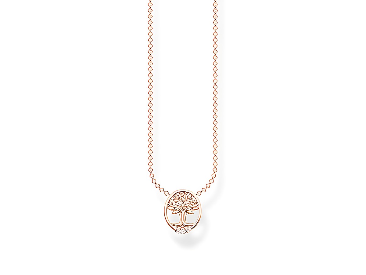 THOMAS SABO Kette Lebensbaum Silber rosèvergoldet mit Zirkonia, filigranes Design mit Baum-Motiv, ideal für elegante Anlässe und als modisches Accessoire.