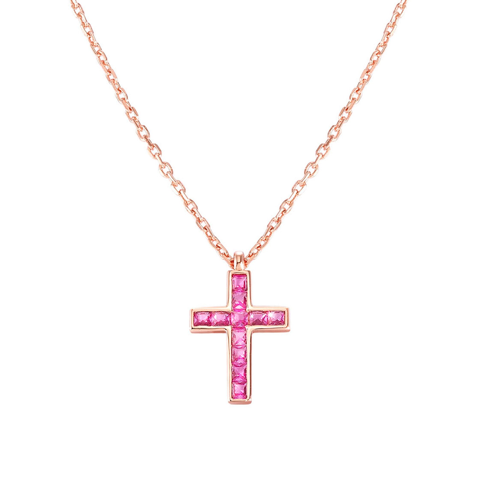 Nomination Carismatica KREUZ Collier - Roségold vergoldet - Zirkonia Fuchsia - 38 - 44 cm