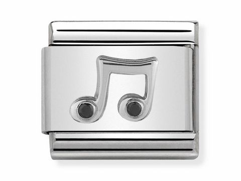 Silberner Charm mit musikalischem Motiv in Form von Noten. Der Schmuck ist von Nomination und Teil der SilverShine Classic Kollektion. Elegantes Design für Musikliebhaber.