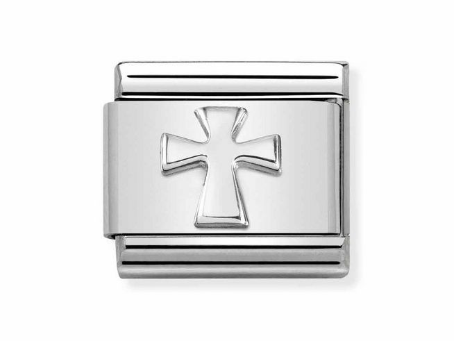 Steling Silber Classic Kreuz Edelstahl von Nomination SilverShine, glänzendes silbernes Design mit einem Kreuzmotiv, ideal für Armbänder, stilvoll und modern.