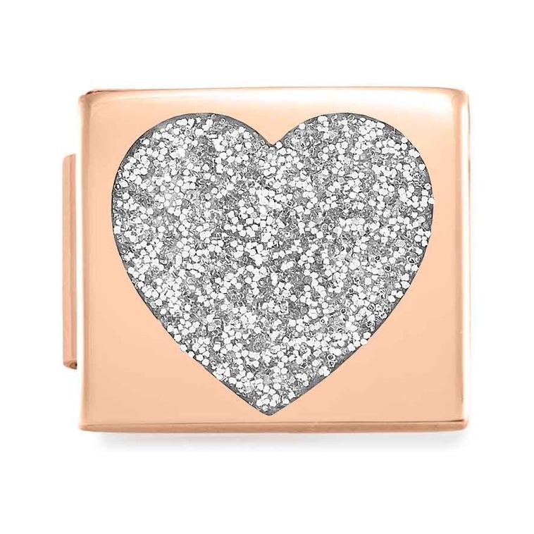 Nomination Classic GLAM Link Edelstahl mit Emaille Roségold - Herz - Silber GLITTER