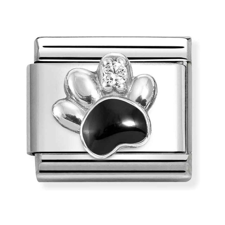 Nomination Composable Classic Charm Pfote schwarz - Edelstahl, Sterling Silber, Emaille, Zirkonia