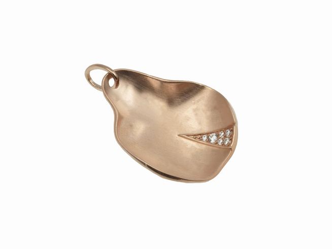 Anhänger in Form eines Blattes aus 925 Sterling Silber, teilmattiert mit Roségoldvergoldung, verziert mit Zirkonia, Hersteller Juwelier Harnisch, ideal für Pflanzenliebhaber.